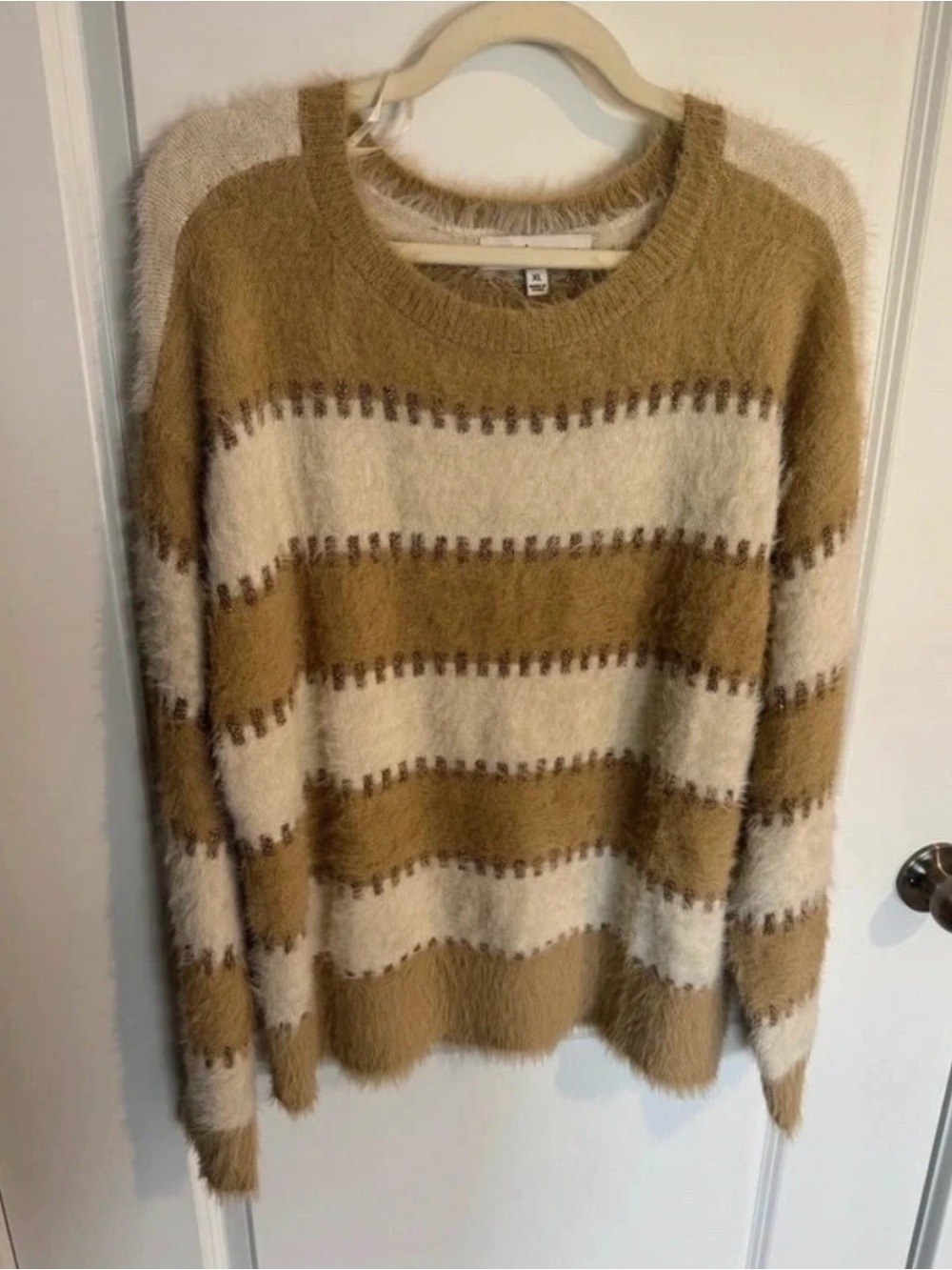 NWT City Blues Stripe Metallic Boat Neck Sweater XL Champagne Taupe